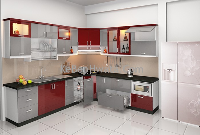 Tủ bếp được làm từ nhôm kính
